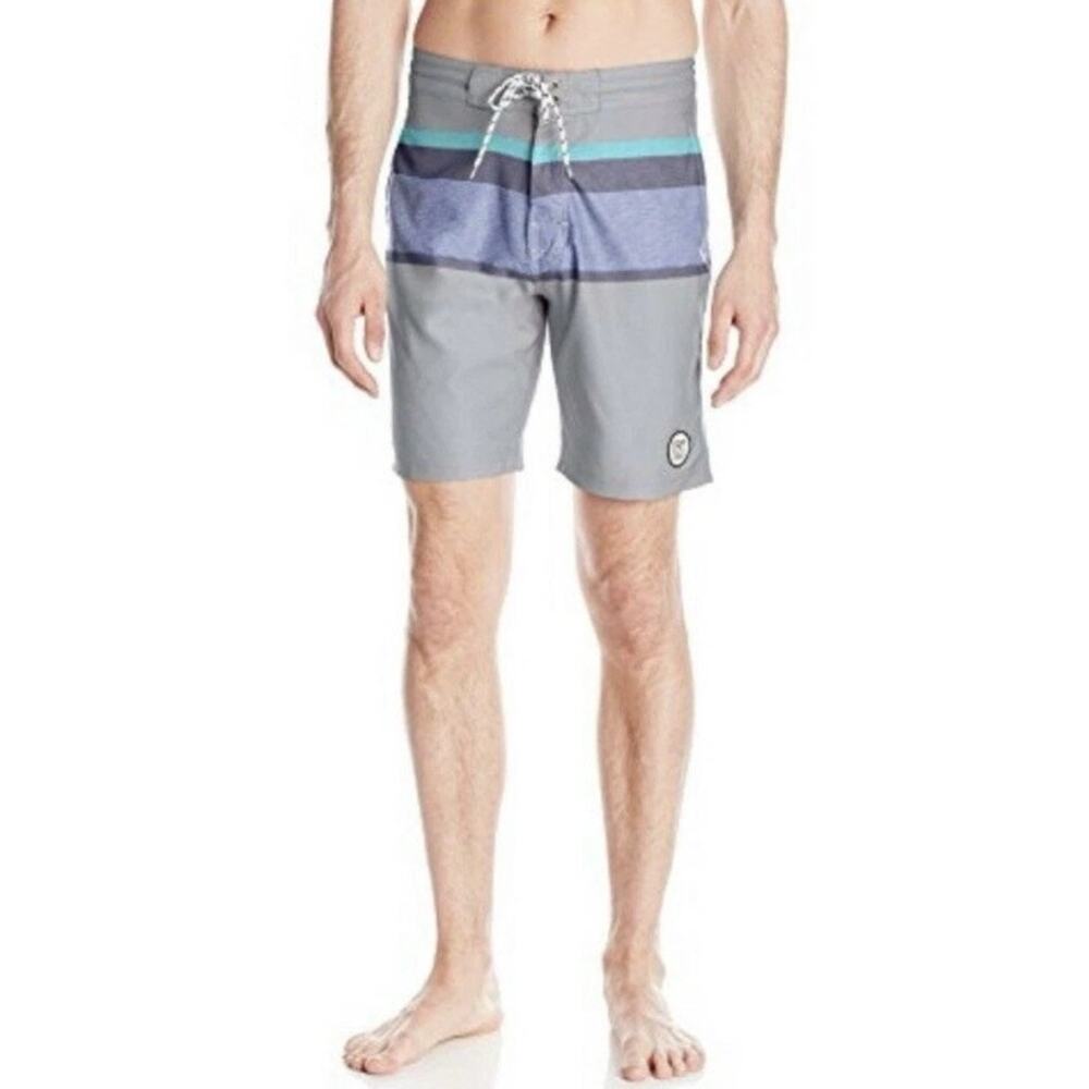 New Drift the 7 Seas Mens Sz 34 Board Shorts Swim Trunks Grey Stripes NWT